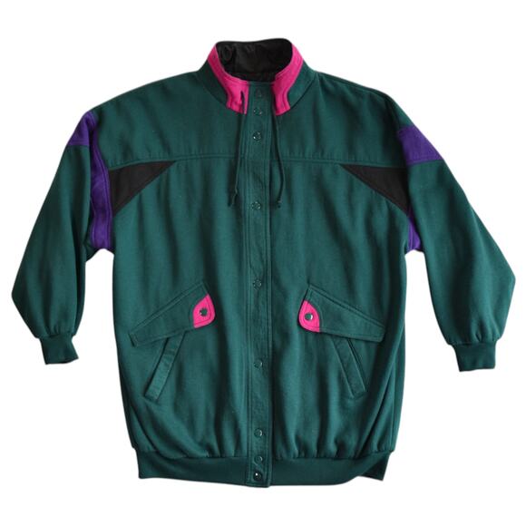 Vintage 80s Teal Green Reversible Snap Jacket, One Size Fits All - Picture 1 of 7